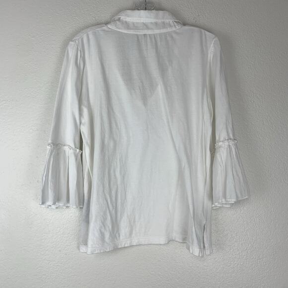 Kobi Halperin Shirt Womens Medium Ruffle Flare Sleeves Blouse Drawstring Neck M - Picture 4 of 9